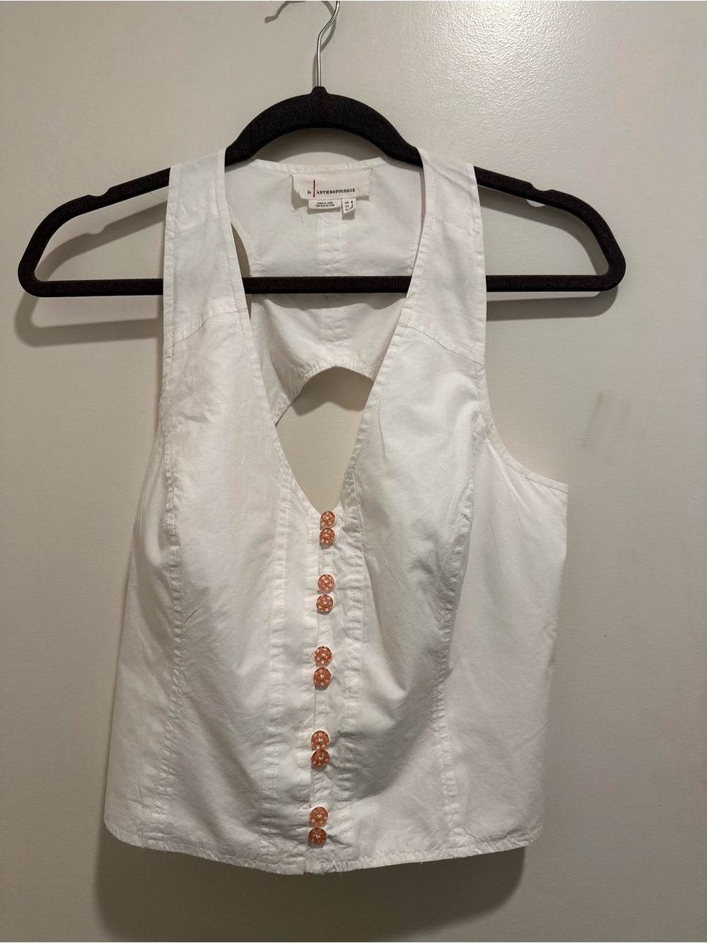 Anthropologie White Sleeveless V-Neck Top with Copper Buttons